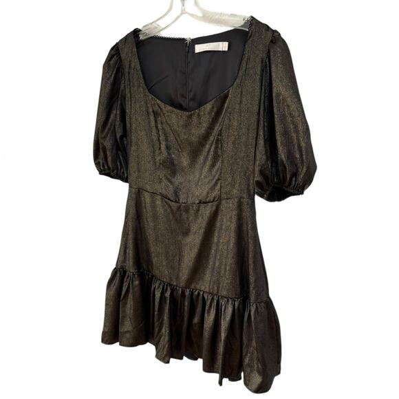 NWOT Rachel Parcell Puff Sleeve Metallic Chiffon Gold/Black Mini Dress – Sz 10 - Picture 4 of 10
